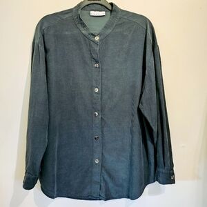 Bryn Walker Micro Corduroy Grandad Collar 3/4 Sleeve Green Shirt